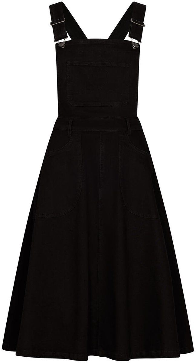 Succubus Clothing Hailey Denim Pinafore Flare Jurk Zwart