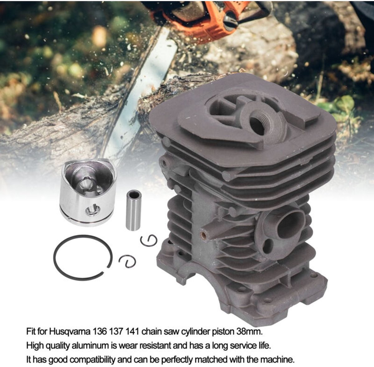 – 38 mm cilinderzuigerkit geschikt voor Husqvarna 136, 137 en 141 kettingzagen – Duurzaam aluminium – Verbeterde prestaties en efficiëntie