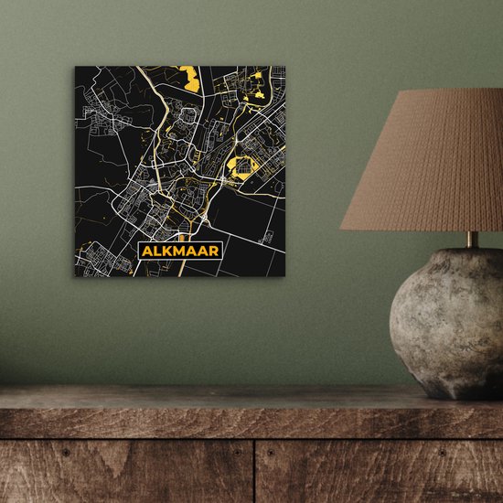 Décoration murale Métal - Peinture Aluminium - Carte - Alkmaar - Or - Zwart - 20x20 cm