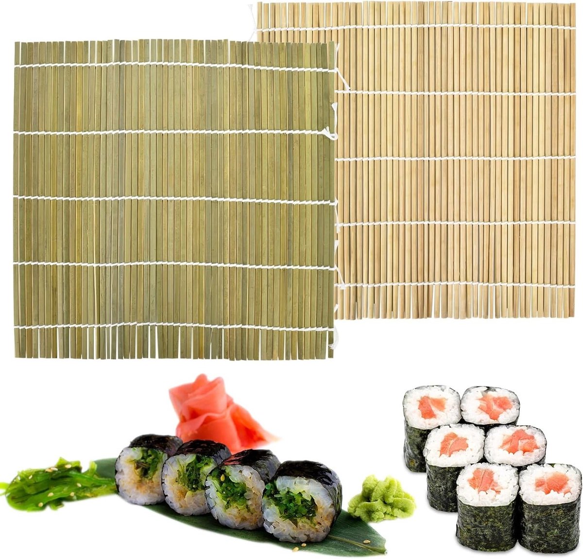 2 Rollen Bamboe Sushi Matten - Wasbaar en Herbruikbaar Rolpatroon