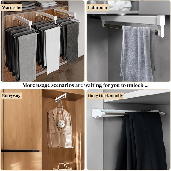 Uitschuifbare kledingstang, voor kast, uittrekbare telescopische garderobe, broekophanging, klein, verstelbare telescoopstang, kledingstang, wit, kaststang, kledingstangen (29,2 cm, wit) — afbeelding 2