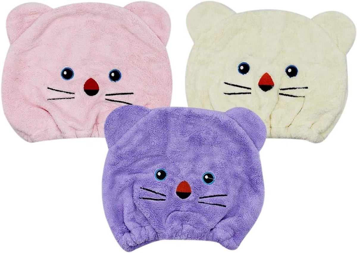 Haardroogkap - Badmuts - Snel Haar Drogen - Zacht Koraal Fleece - 3 Stuks - Mix Kleuren