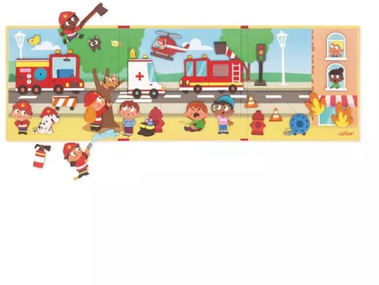 Scène magnétique de pompiers, ambulance, camions de pompiers, policiers et un dalmatien.