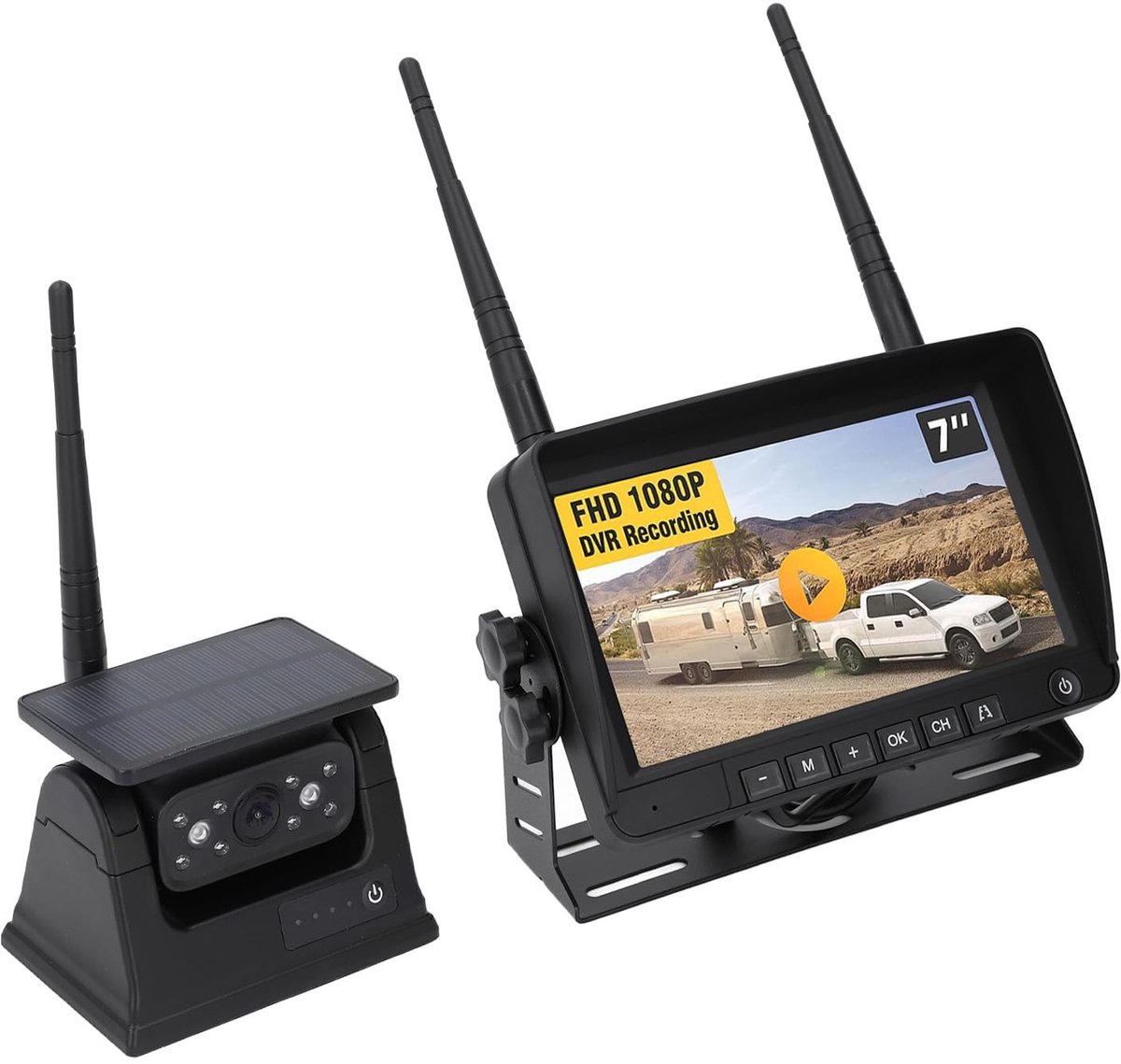 SPHProducts - Draadloos 1080p Achteruitrijcamerasysteem - Nachtzicht - Waterdicht - Geschikt voor Vrachtwagenaanhanger - 7 Inch Monitor - Inclusief Zo