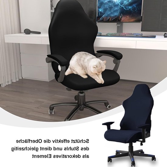 Gaming Stoelhoezen Set van 4 - Donkerblauwe, Rekbare en Antislip Hoezen voor Kantoor- en Racestoelen met Armleuningen en Rugleuning van Merkloos — afbeelding 5