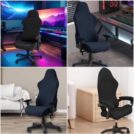 Gaming Stoelhoezen Set van 4 - Donkerblauwe, Rekbare en Antislip Hoezen voor Kantoor- en Racestoelen met Armleuningen en Rugleuning van Merkloos — afbeelding 4