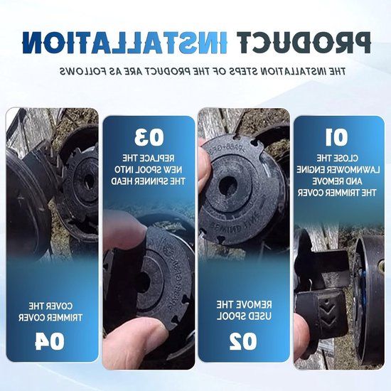 Pack van 6 Vervangende Trimmerdraad Spoelen, Geschikt voor Diverse Tuinmachines, Ø 1.6 mm 8.3 m, Inclusief 2 Caps voor Gemakkelijk Gebruik van Merkloos — afbeelding 4