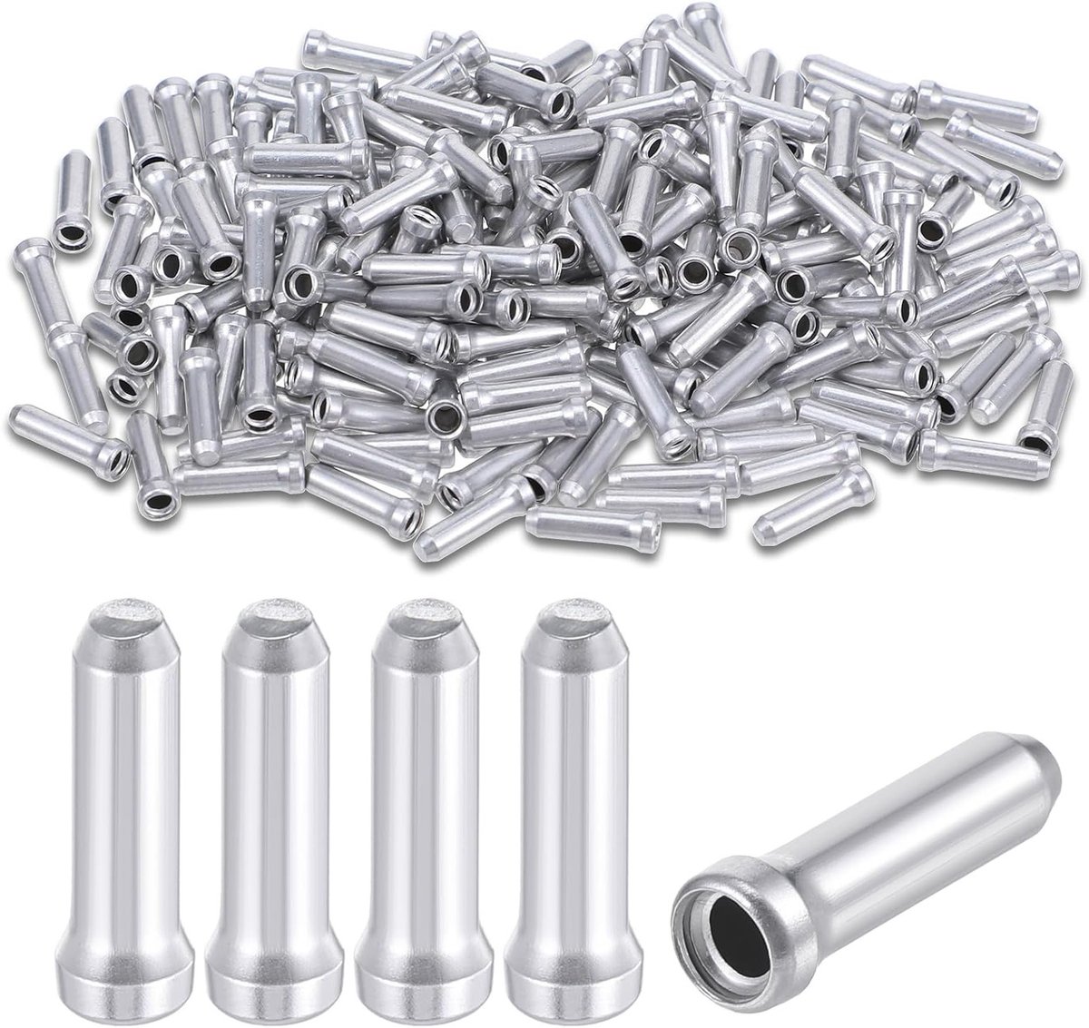 SnelShoppen - 200pcs Aluminium Fietskabel Einde Ferrules, Verchroomde End Caps voor Rem- en Versnellingskabels, Duurzaam en Roestvrij, Ideaal voor Fie
