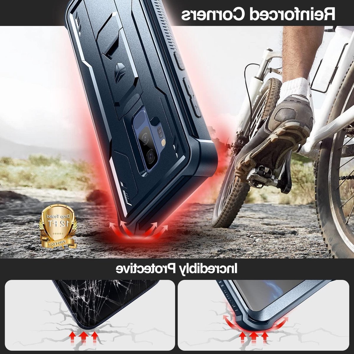 Zware Schokbestendige Hoes met Schermbeschermer en Kickstand voor Samsung Galaxy S9 Plus - Volledige Lichaamsbescherming, Militaire Kwaliteit, Navy Blauw