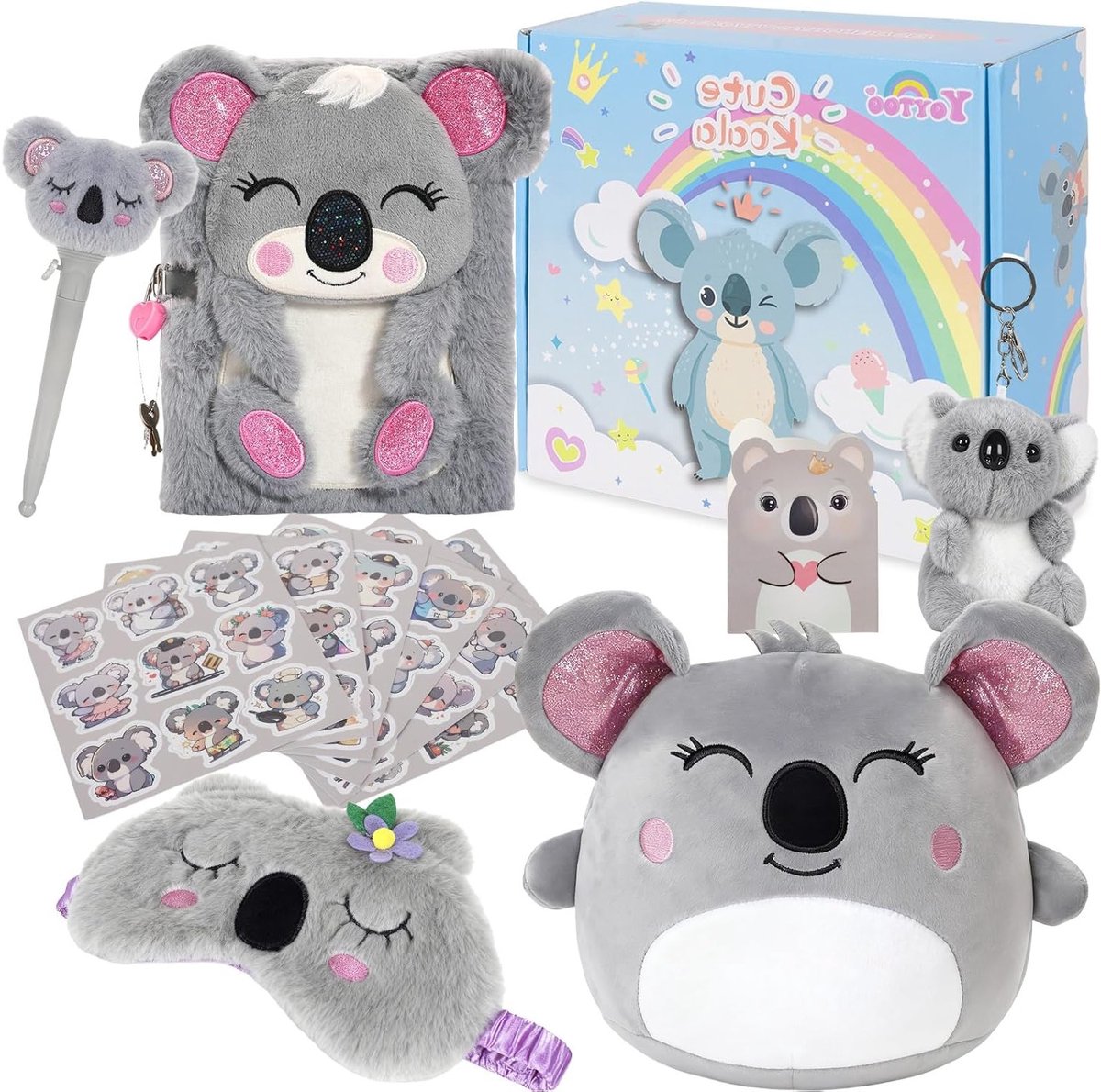 Cadeauset voor Meisjes 5-12 Jaar, Pluche Speelgoed met Slotdagboek en Schattige Notitieboek Set voor Verjaardag of Kerstmis