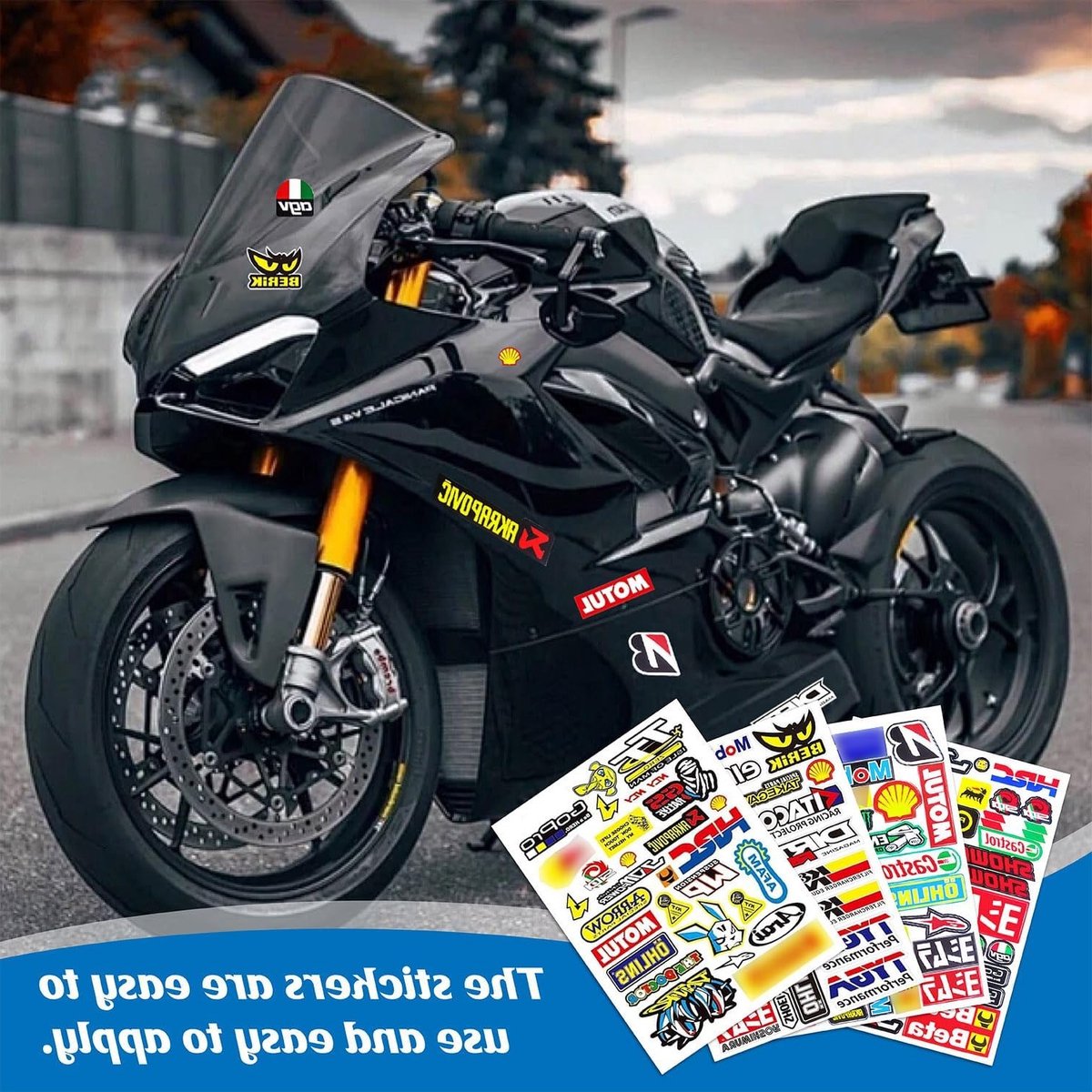 4-delige stickerset voor motorfietsen, coole motorhelmstickers, hoogwaardige decals voor skateboards en auto's