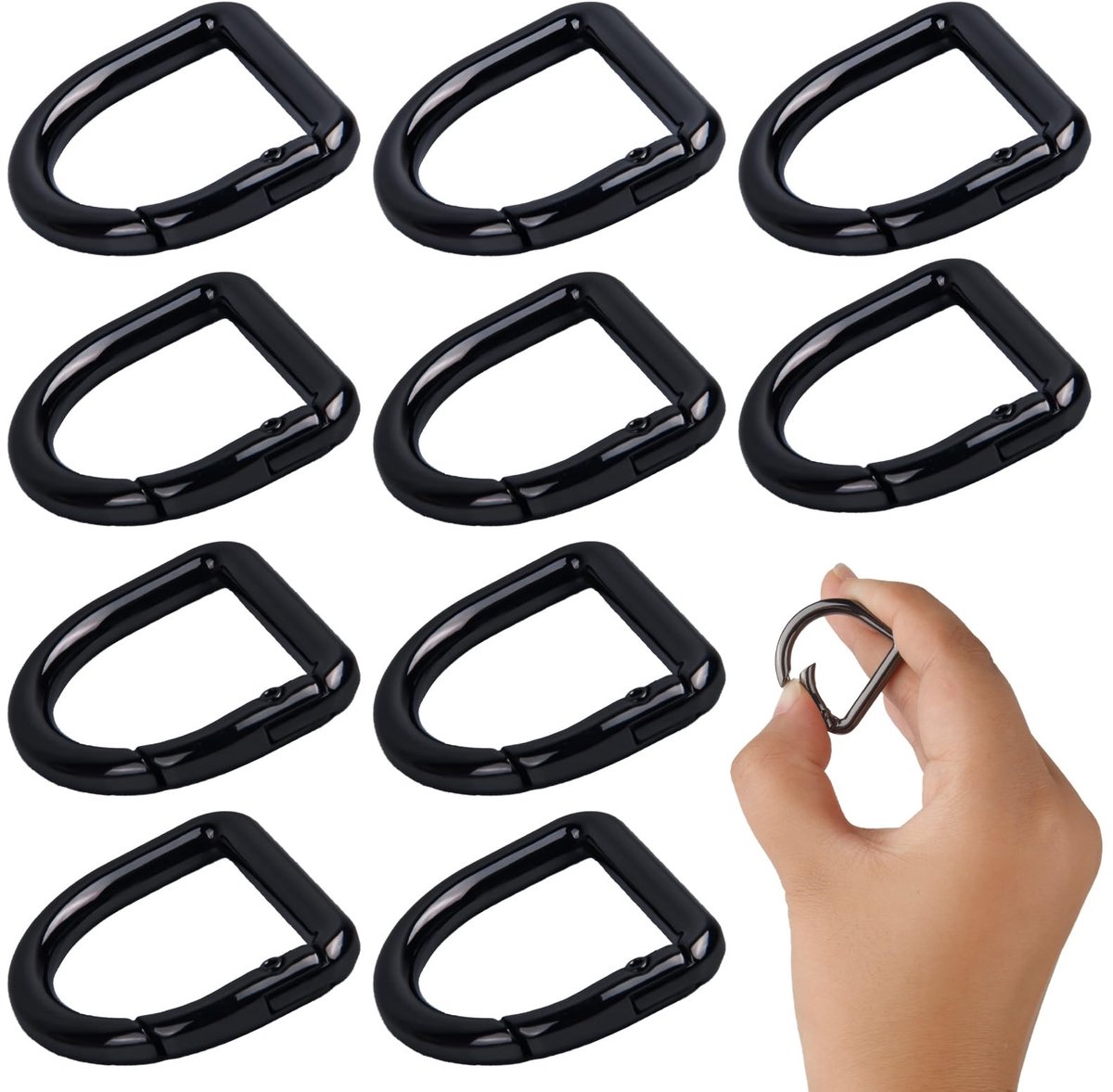 Ovale veerhaken clips - Sleutelhanger - 10 stuks - Zwart - Legering