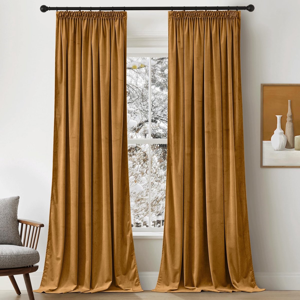 PONY DANCE Velvet Gordijnen 2 Stuks - Thermal Blackout - Goudbruin - 132x260 cm