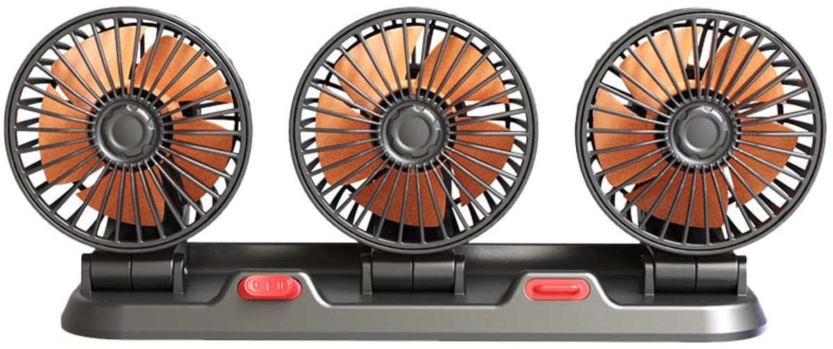 Allecto - Driekops-ventilator - Autoventilator - 360 graden draaibaar - Zwart en oranje - Sigarettenaansteker aansluiting - Geschikt voor vrachtwag...