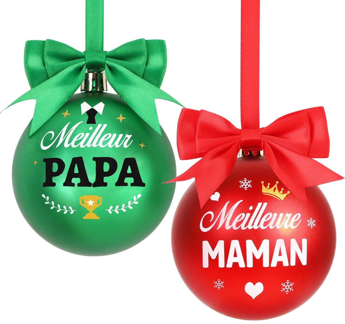 Allecto - Kerstballen Set - 2 x 80 mm - Papa en Maman Decoratie - Kerstboom - Collectibles in Rood en Groen - Kerstversiering - Geschikt voor de k