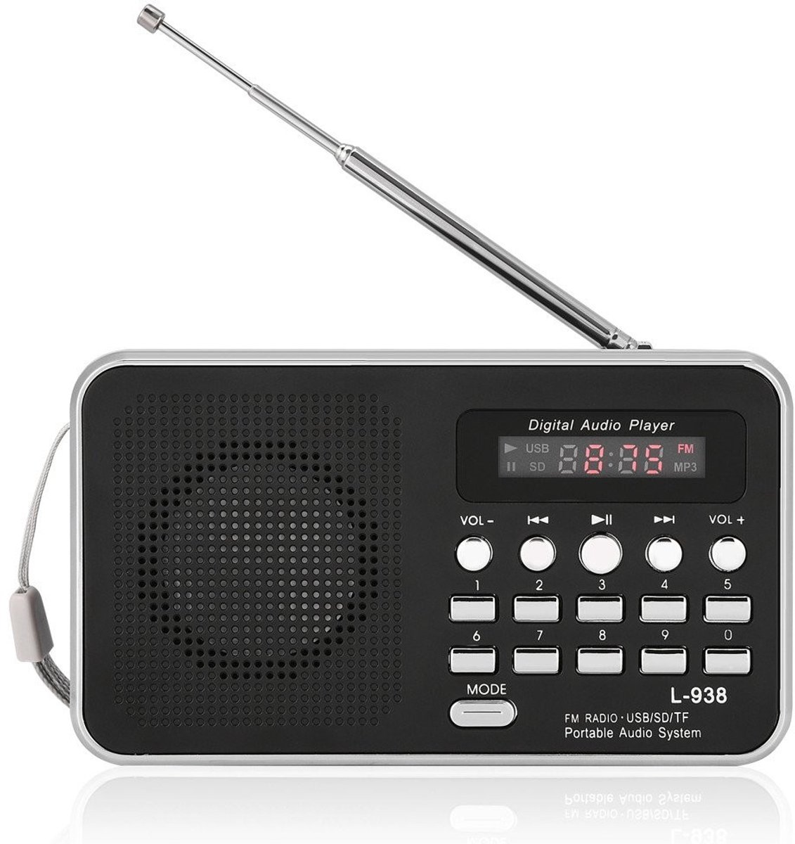 aladdien - Draagbare FM-radio - Mini Digitale Radio - HD-muziekspeler in Zakformaat - Zwart - Ondersteuning voor USB-geheugenkaart - 800 MAh - Gesch..