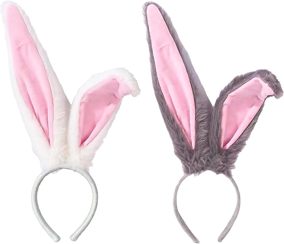 Haarband met Konijnenoren voor Volwassenen - Grijze en Witte Kostuumaccessoire voor Pasen, Carnaval en Cosplay Decoratie