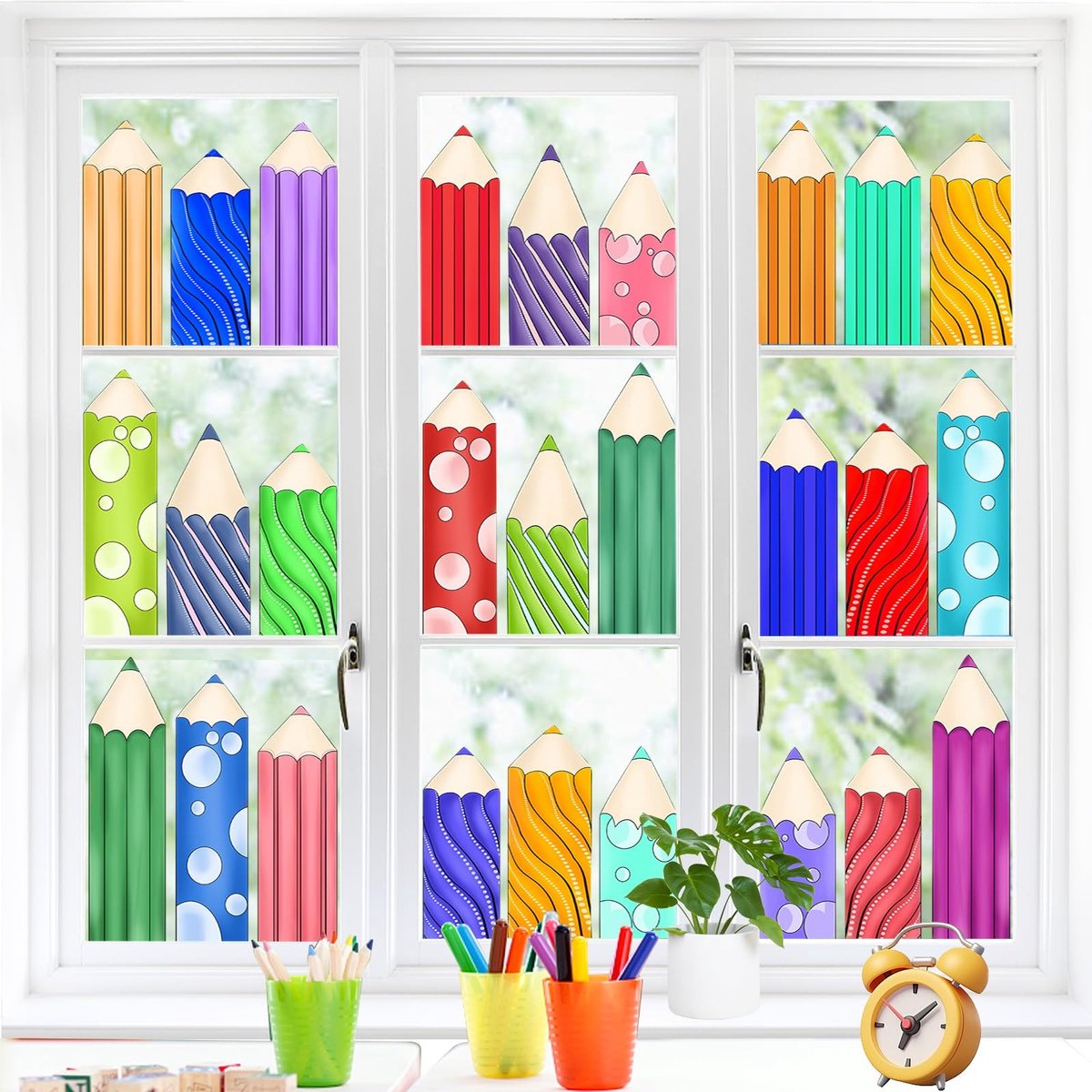 Pencil Classroom Window Stickers - 9 Sheets Back to School Vensterdecoraties