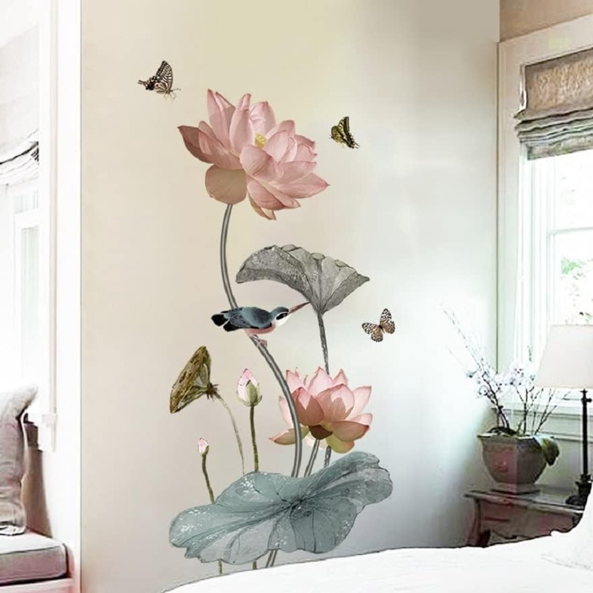 ONF3 - Muursticker XXL Lotus - Wandtattoo Bloemen - Decoratie voor Woonkamer en Slaapkamer - Roze Lotusblad - Muurdecoratie voor Kinderen