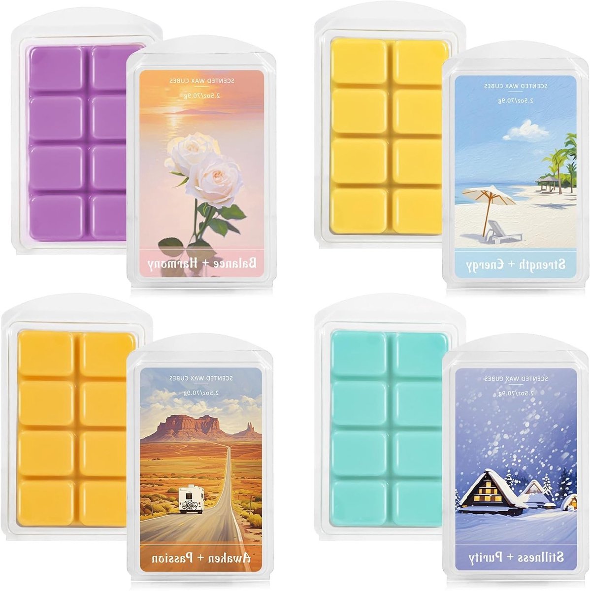 Geuroptionele Wasfondanten, 4 Stuks, Sojawas Geurblokjes voor Aardbeien, Zwarte Bessen, Limoengroene Thee en Sinaasappelframboos, Perfect voor Relaxatie en Sfeer creëren