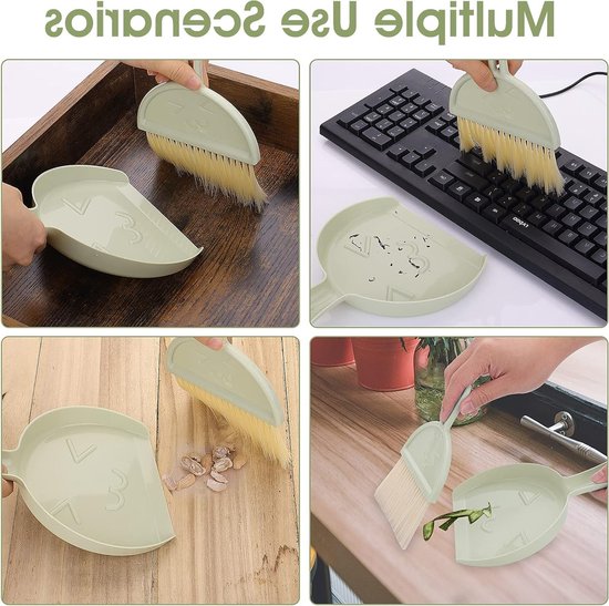 Bezem-Mini stofpan en borstelset- kleine bezem en stofpan reinigingsset- draagbare tafelborstelset eettafel- kruimelveger- reinigingsgereedschap met zachte haren- veegmachine- stofpan voor kantoor van Merkloos	 — afbeelding 2