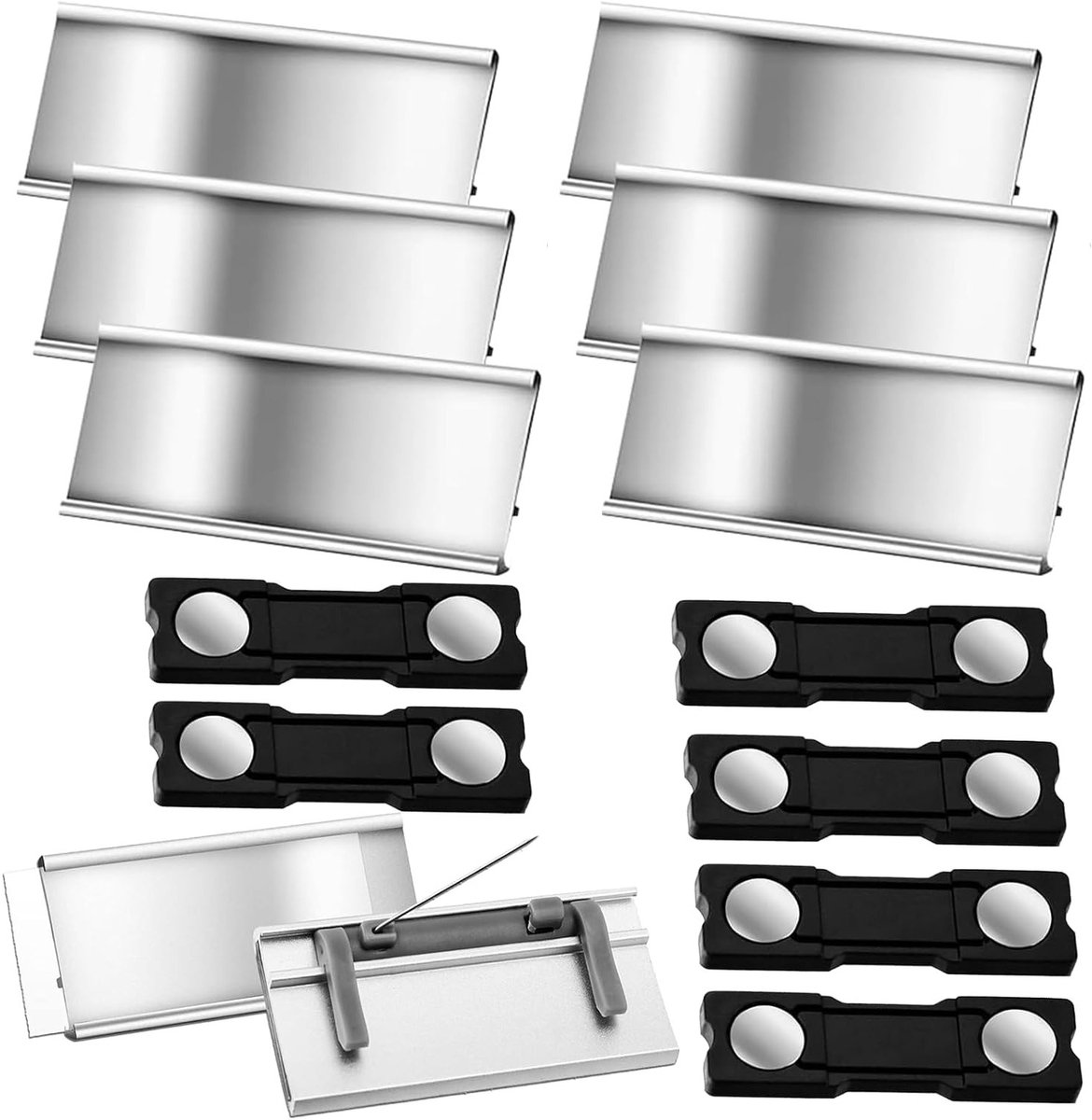 Set van 6 Magnetische Naamplaatjes met Papieren Sleuf, Ideaal voor Kleding en Evenementen, 7 x 2.2 CM