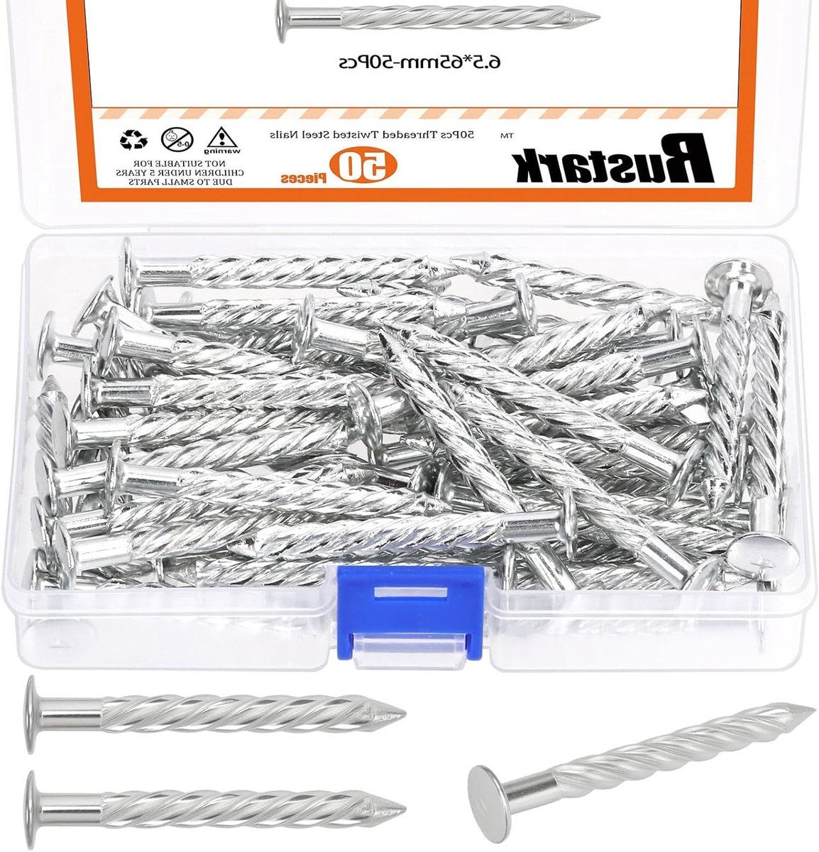 Assortiment van 50 Stuks 6.5 x 65mm Cement Spijkers voor Betonnen Muren en Houtbewerking - Gegalvaniseerde Spijkers voor Duurzame Bevestiging en Anti-loslaten