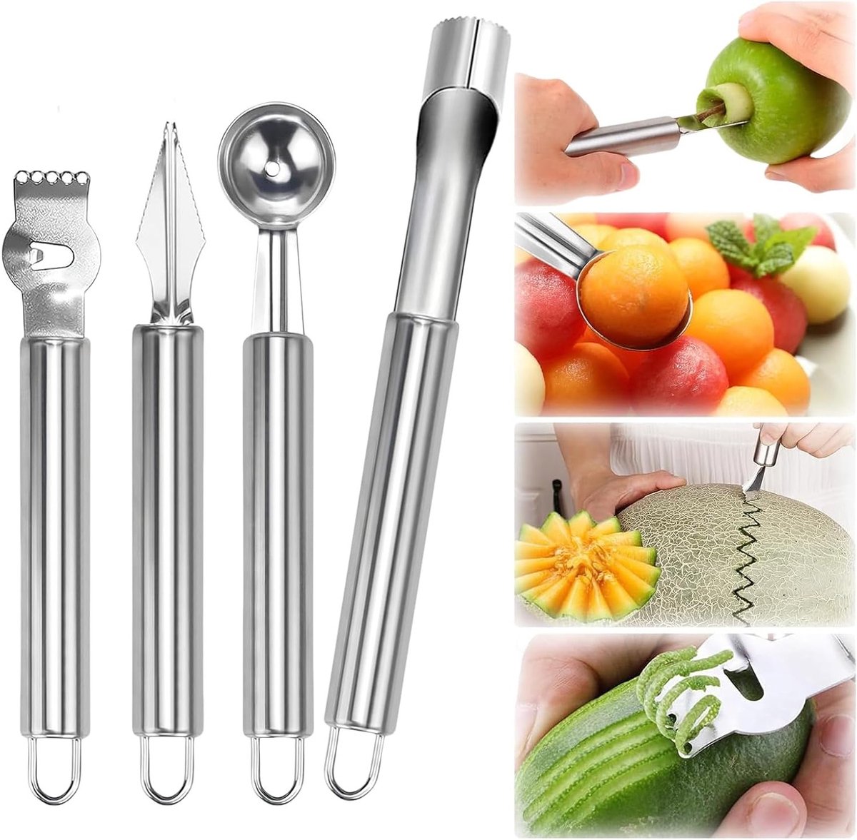 Fruit Snijgereedschap Set - 4-delige Set met Meloenlepel, Appelontpitter en Ball Cutter voor Perfecte Fruit Salades en Snacks