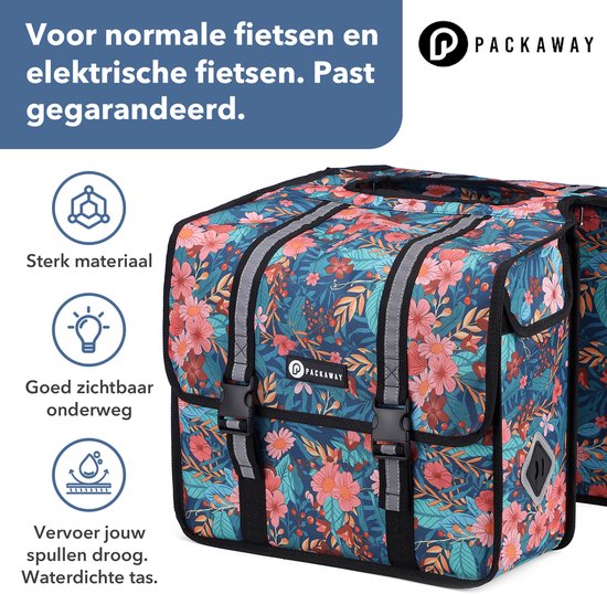 Packaway Dubbele Fietstassen - Waterdichte Fietstassen Elektrische Fiets - 36 Liter - Wild Garden — afbeelding 3