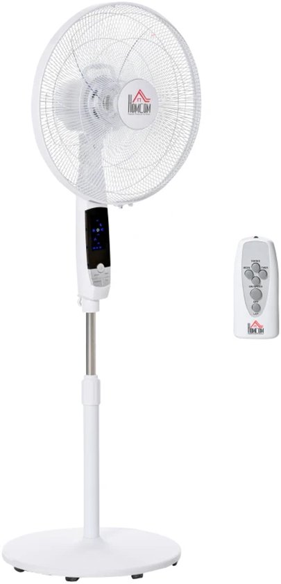 Staande ventilator wit 3 snelheden 3 standen 85° draaibaar hoogteverstelbaar timer 7,5 uur LED display afstandsbediening