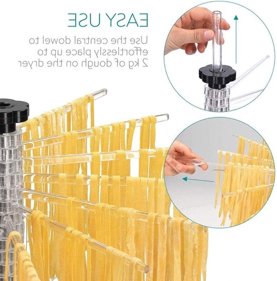 Allecto - Verse Pasta Drogers - Noedels Droger - Eenvoudig Opbergen - Roestvrij staal - Droogrek voor Spaghetti - Handmatig - 16 Armen van Merkloos — afbeelding 3