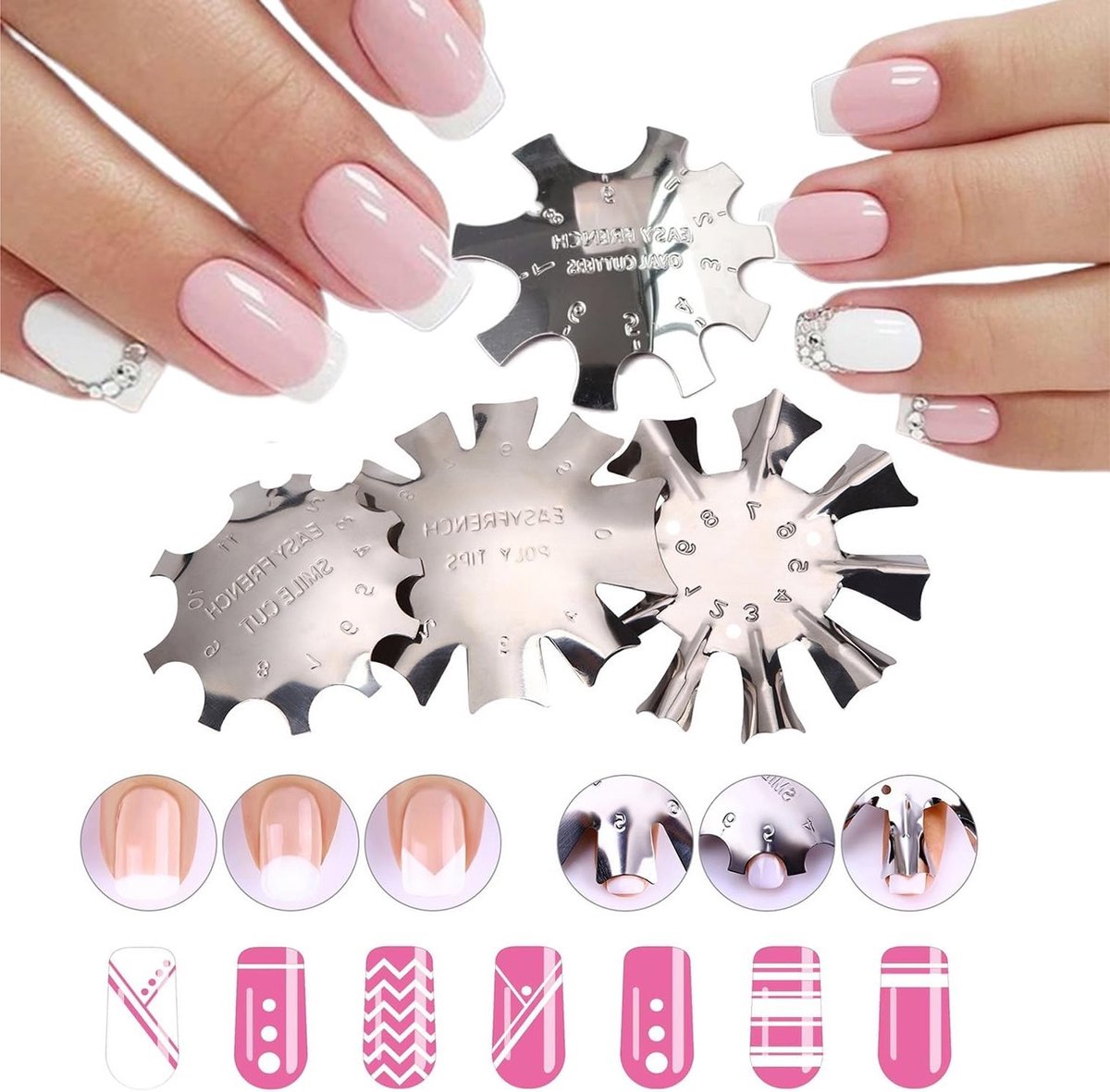 4 Stuks Franse Smile Line Snijrand Trimmer voor Perfecte Nagels, Manicure Sjabloon Cutter, V-Line Plaat voor UV Gel en Acryl Modellering