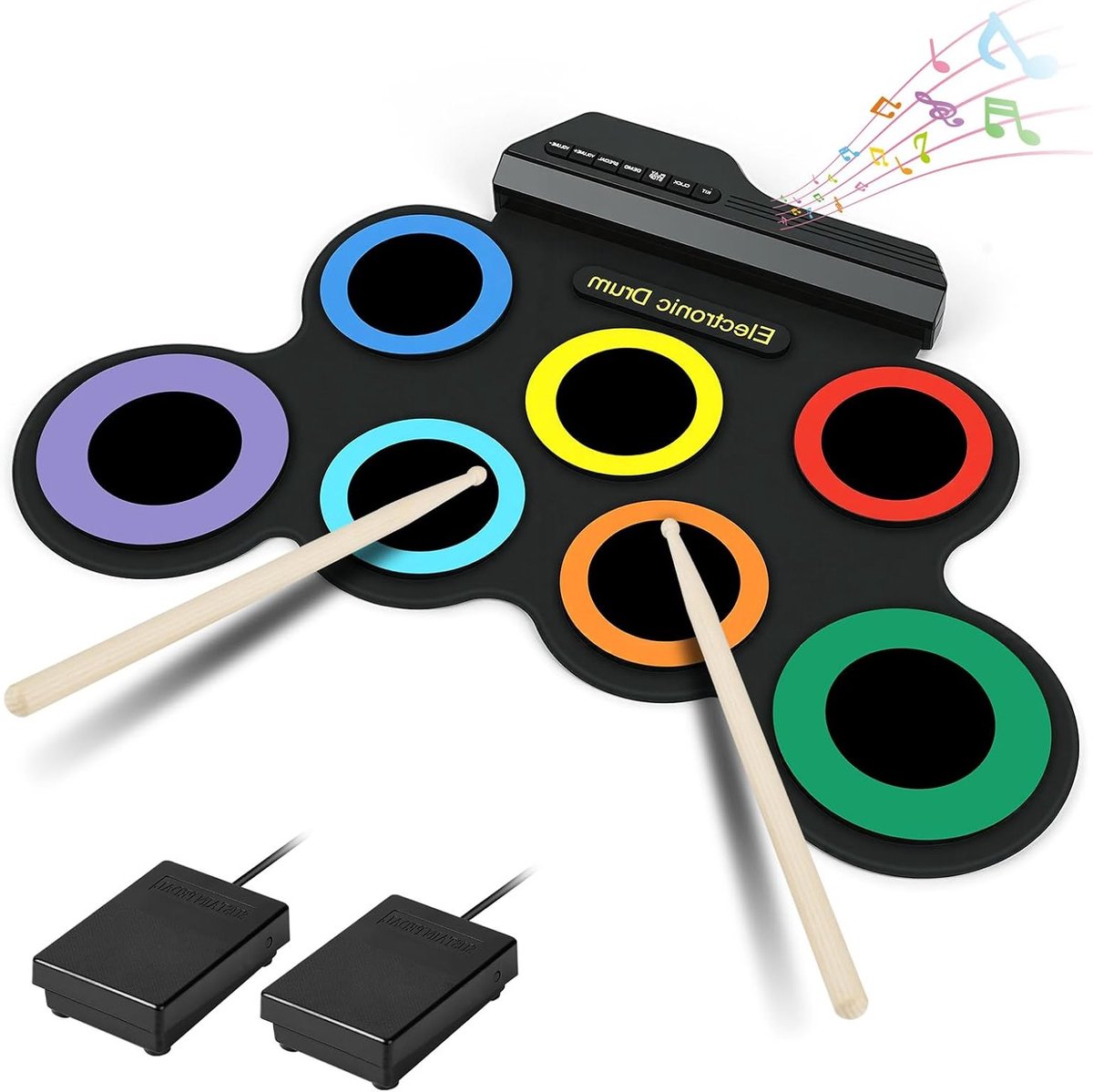 Elektronisch Drumstel - Oprolbaar Drumstel - Muziek Oefenen - 7 Drumpads - 43 cm - Zwart