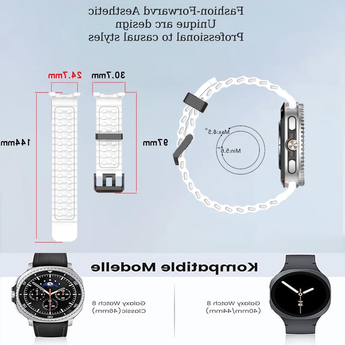 Zachte en Ademend Silikonensportband voor Samsung Galaxy Watch 8 Classic 46mm en 44mm, Geschikt voor Mannen en Vrouwen, Perfect voor Sport en Activiteiten