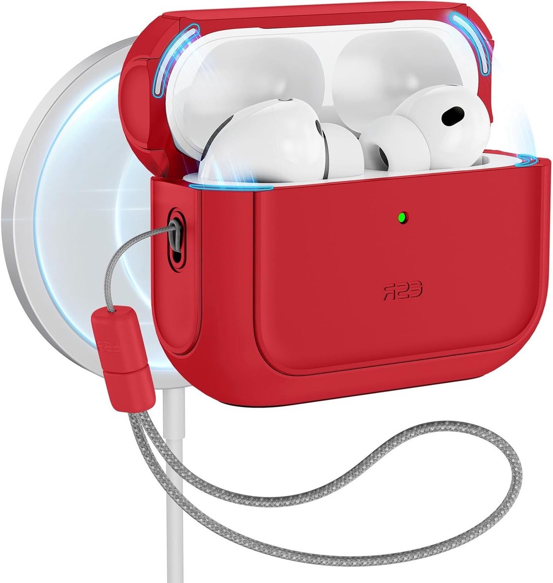 Beschermhoes voor AirPods Pro 3 - Geschikt voor 3e Generatie (2025), MagSafe Compatibel, Rood, Met Koord en Volledige Bescherming