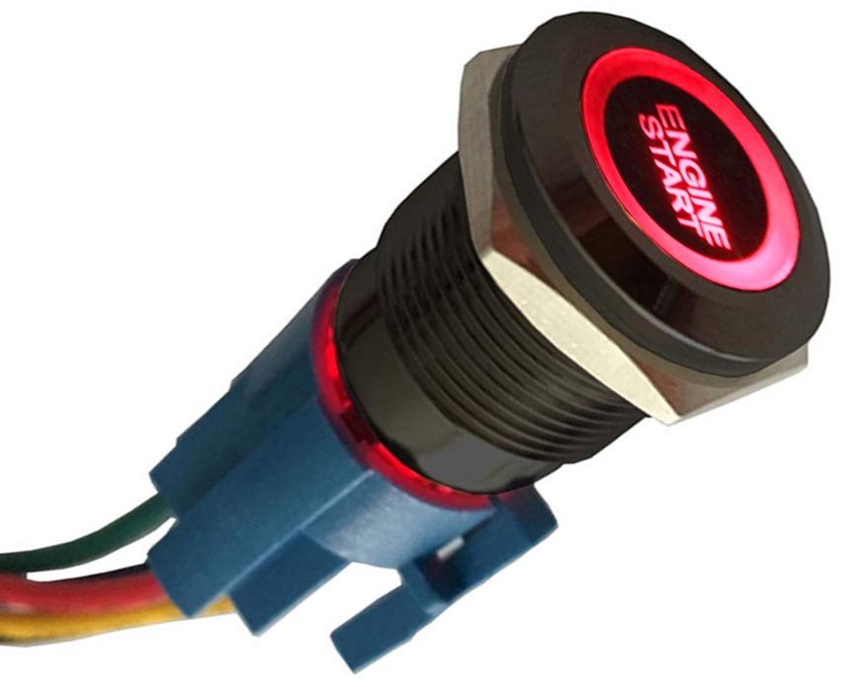 aladdien - Auto Startknop - Duurzame Push Button - Metaal - Rode LED verlichting - 12V Motor - Geschikt voor Truck en Auto - 19mm 5Pin