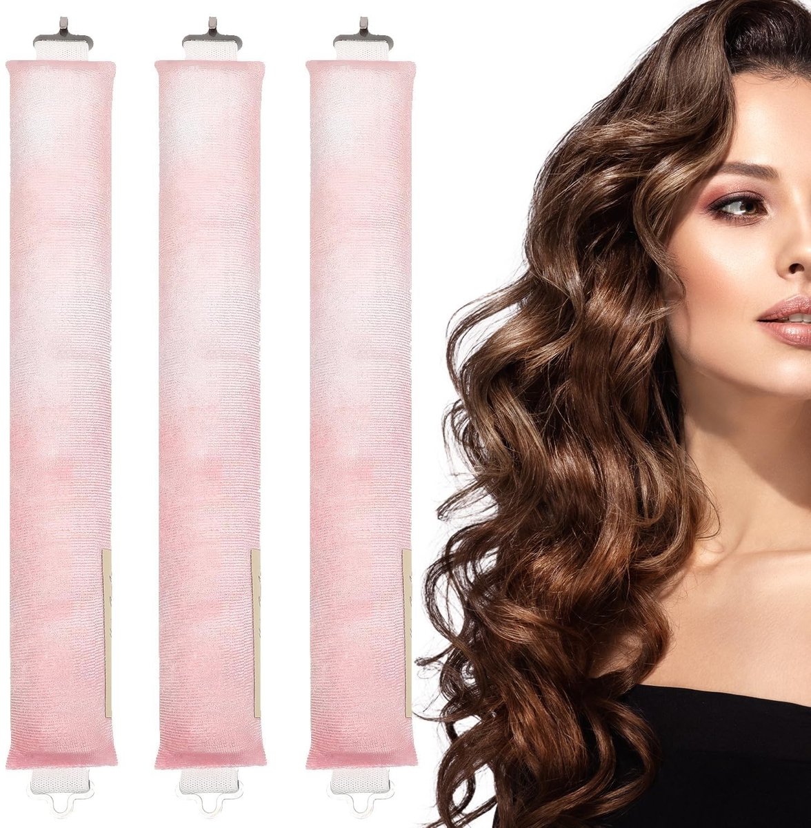 ONF3 - Hitteloze krulspelden - Krullen zonder warmte - Perfect voor 's nachts - Tie-Dye Perzikroze - Veilig voor lang haar - Voor een prachtige ...