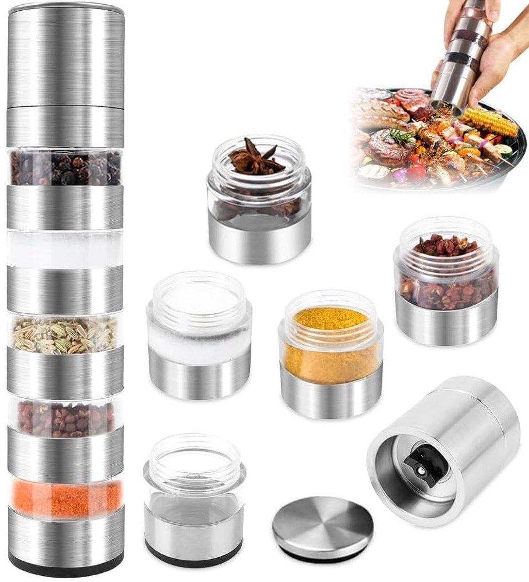 Allecto - Specerijen Shaker Set - 5-in-1 Kruidenset - Compact en Handzaam - Perfect voor Camping - Mini Kruidenset - Voor Thuisgebruik en Reizen - ..