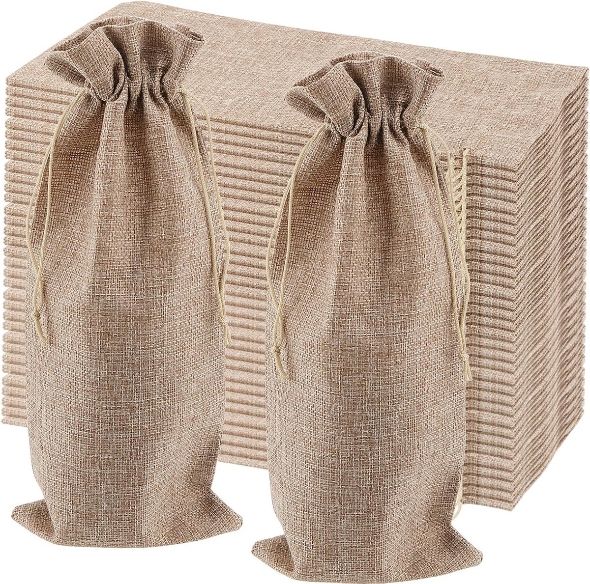 30 Stuks Jute Wijnfles Tassen 15x35cm met Trekkoord - Ideaal voor Cadeaus, Bruiloften en Feestjes