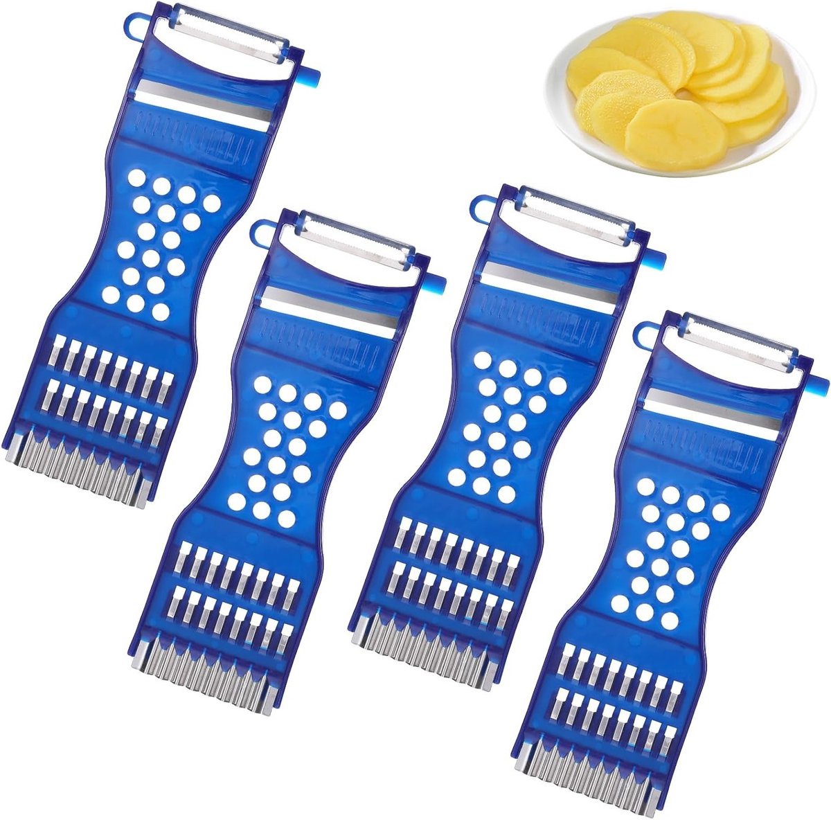 Multifunctionele groentesnijder 6-in-1, juliennesnijder met aardappelschiller, eenvoudig schillen en snijden, vaatwasmachinebestendig, ideaal voor gezonde maaltijden