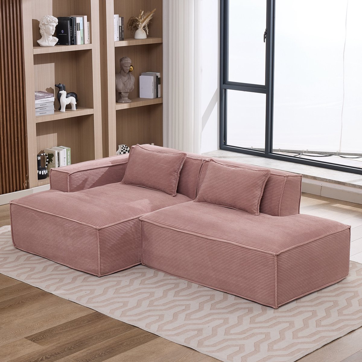REDOM 3-Zits Bank + Sofa - Compact ontwerp met pocketveren - Moderne bank voor woonkamer of kantoor - Slijtvaste polyester bekleding - Babyroze - 235 x 129 x 70 cm