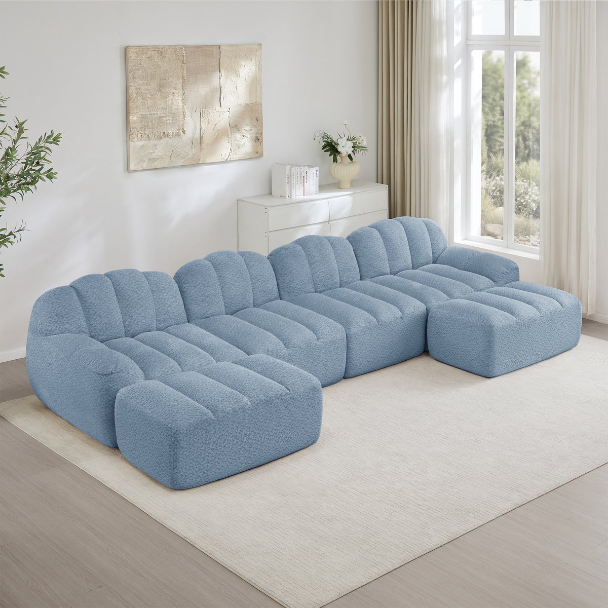 REDOM Modulaire U-vorm 4-Zits Hoekbank – Zonder Frame met Diepe Zitting – Fleece Bekleding