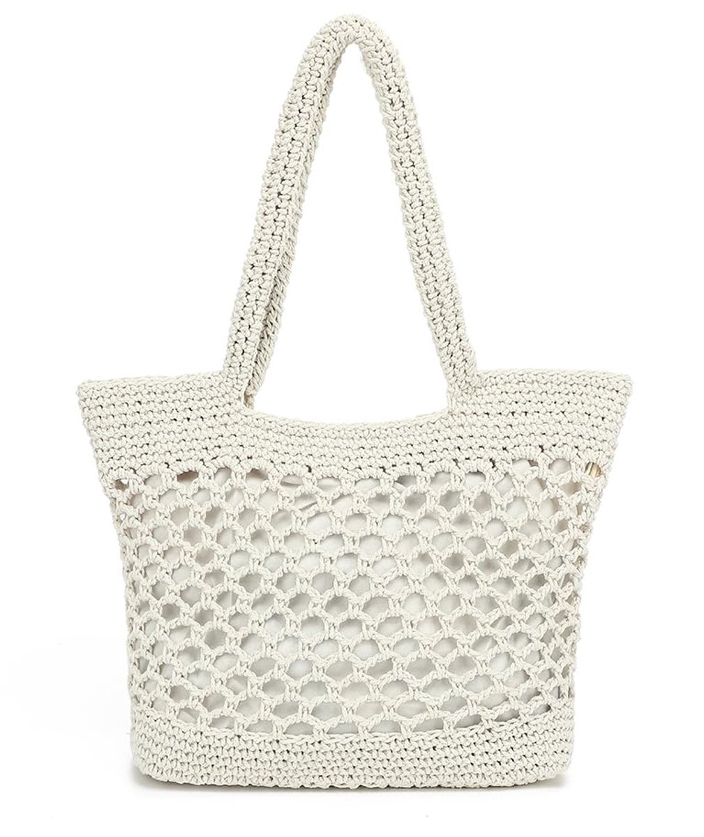 carmdering - Gehaakte Tas - Strandtas - Katoenen Tas - 25×33 cm, bodem 30×10 cm, handgreep 16 cm - Wit, stevig katoentouw - Ruim, lichtgewicht - Perfect voor strand, reis en dagelijks gebruik