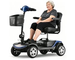 Elektrische Scootmobiel voor Senioren met vier Wielen, 300W Motor, 136 kg Draagvermogen, Topsnelheid van 6 km/u, Verwijderbare Accu, 360° Draaibare Zitting, Geen Rijbewijs Vereist-Blauw