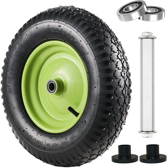 Kruiwagenwiel 4.80/4.00-8 & as Pneumatisch wiel 4PR 400mm Kruiwagenwiel Reservewiel Metalen velg Groen — afbeelding 3