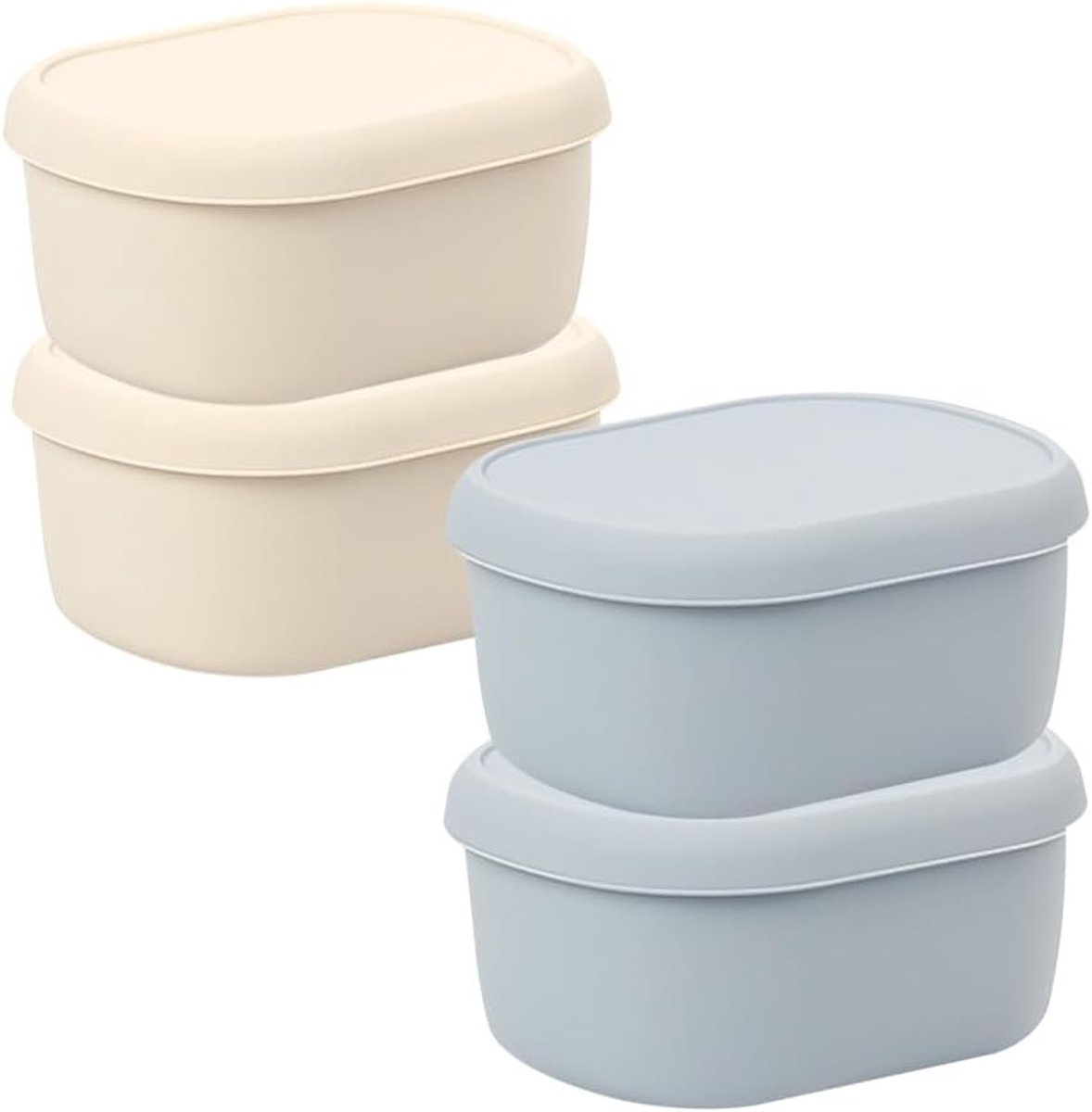 VHV-Vershoudbakjes - Siliconen snackdoosjes - Set van 4 - Lunchbox - Lekvrij - Magnetronbestendig - Herbruikbaar - Voor school en werk - 200 ml - Beige/grijs