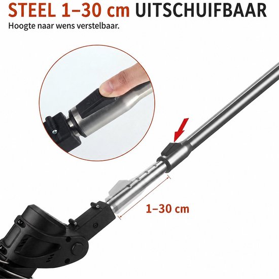 Krachtige Accu Grastrimmer 21V - Draadloze Elektrische Kantenmaaier met 2 Accu’s,Freischneider & Motorsense met telescopische steel + extra handgreep- Zwart - Voor Tuin en Gras van Merkloos	 — afbeelding 5