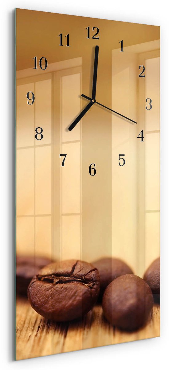 TULUP Wandklok - Bonen Moderne Glazen Wandklok - 30x60 cm - Bruin Wandklok Glas Met Motief - Zwarte Handen - Rechthoekige Wandklok - Wandklok Glas Met Motief - Decoratieve Glazen Klok Bruin - Bonen