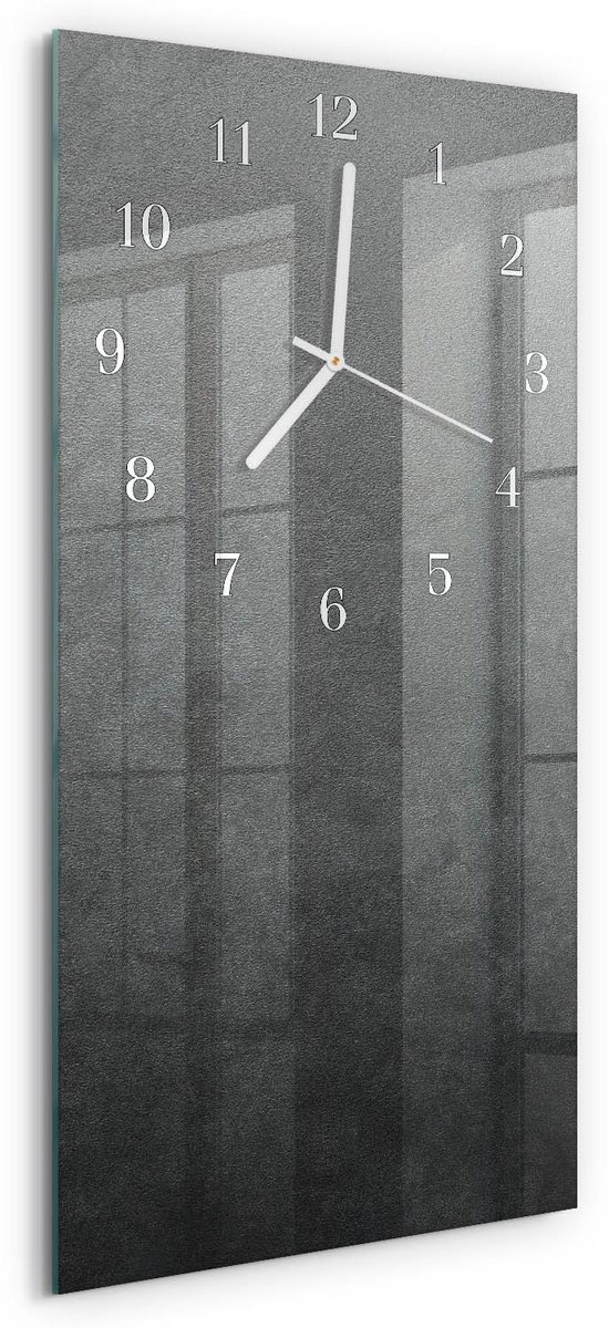 TULUP Wandklok - Marmeren muur Klok Glas Met Opdruk - 30x60 cm - Grijs Moderne Wandklok Glas - Witte Handen - Rechthoekige Wandklok - Gekleurde Glazen Klok - Glazen Klok Met Print Grijs - Marmeren muur