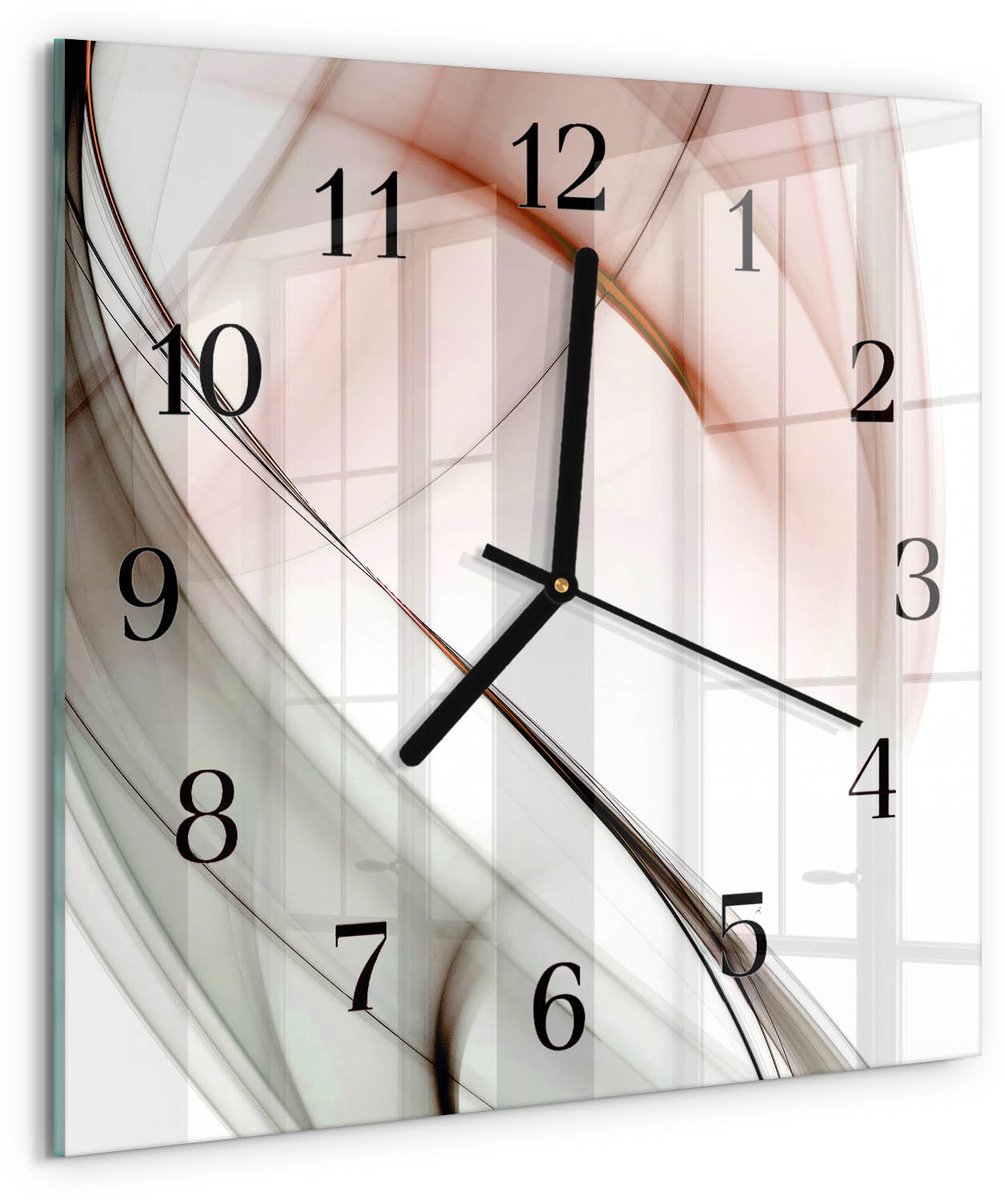 TULUP Wandklok - Abstractie Wandklok Glas Met Motief - 30x30 cm - Bruin Decoratieve Glazen Klok - Zwarte Handen - Vierkante Wandklok - Glazen Wandklok Design - Klok Glas Met Opdruk Bruin - Abstractie